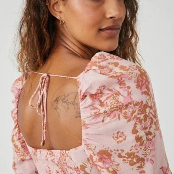 NWT Free People Hillary printed floral pink crop top XS - Picture 3 of 4